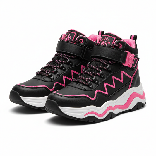 Women's high-top sneakers black and pink colorway bold design