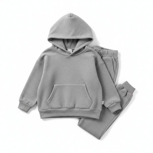 Kids jogger set matching hoodie and jogger pants soft grey fleece