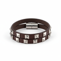 Leather wrap bracelet dark brown multiple wraps silver stud accents