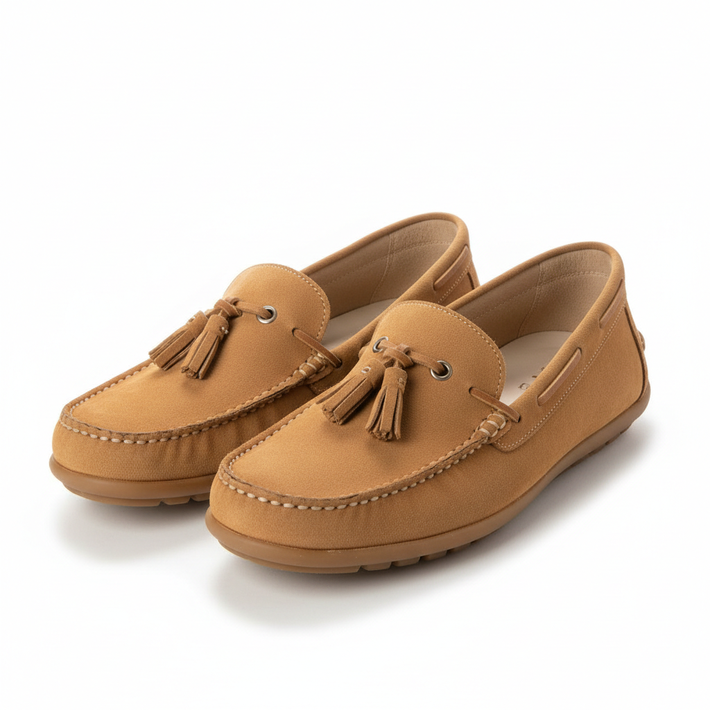 Men's slip-on loafers casual tan suede moccasin style