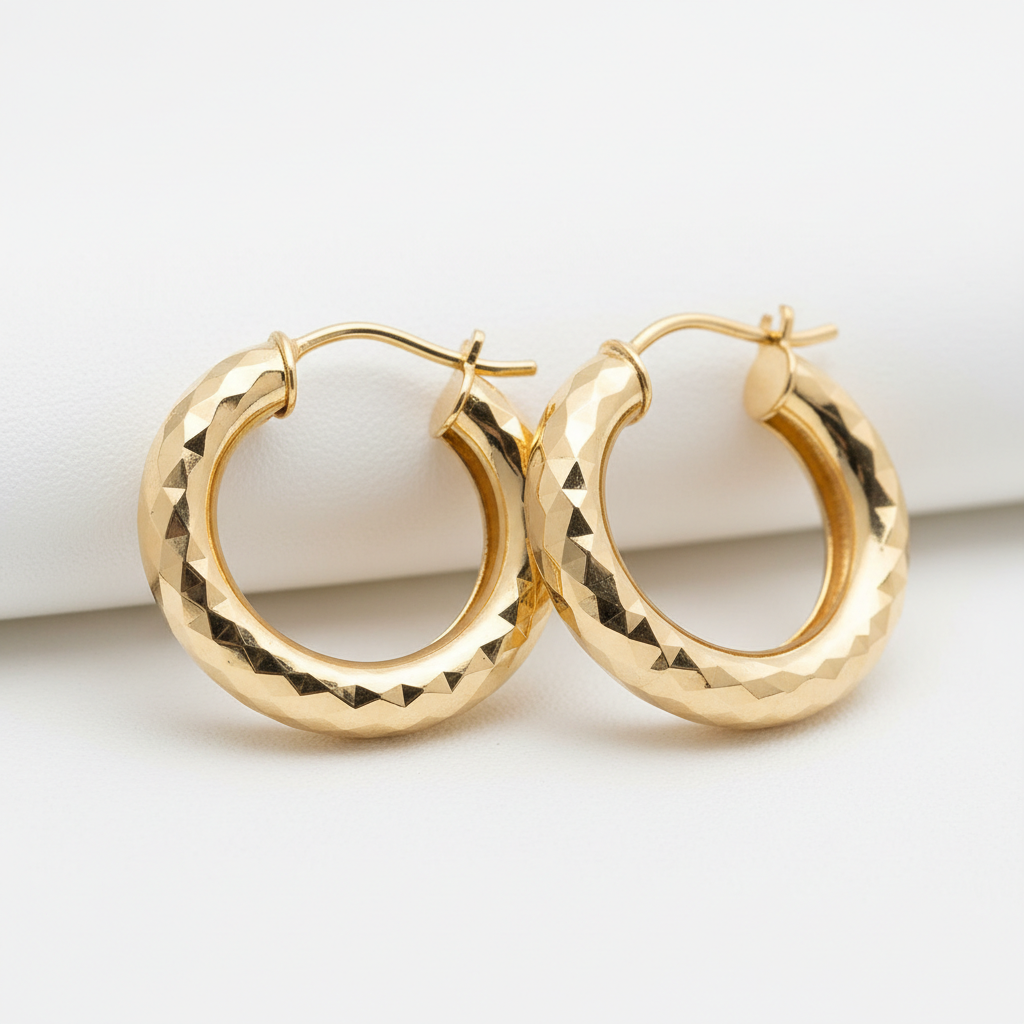 Diamond-cut gold hoop earrings faceted sparkling finish