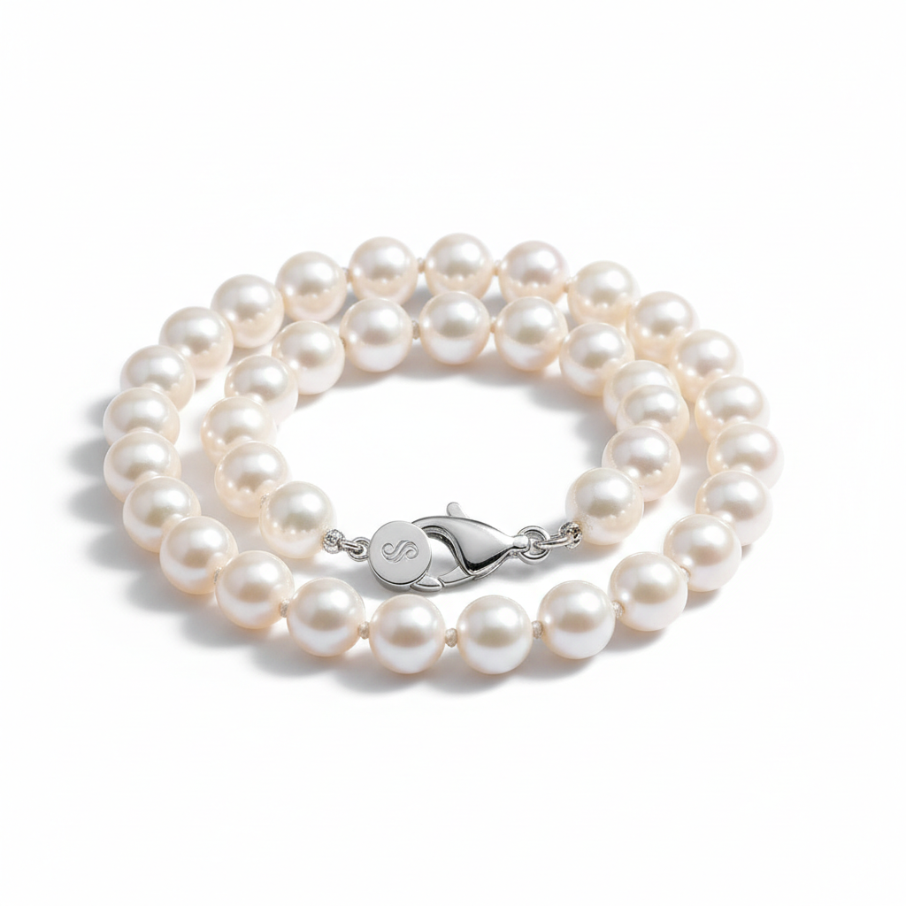 Pearl bracelet classic white freshwater pearls silver clasp