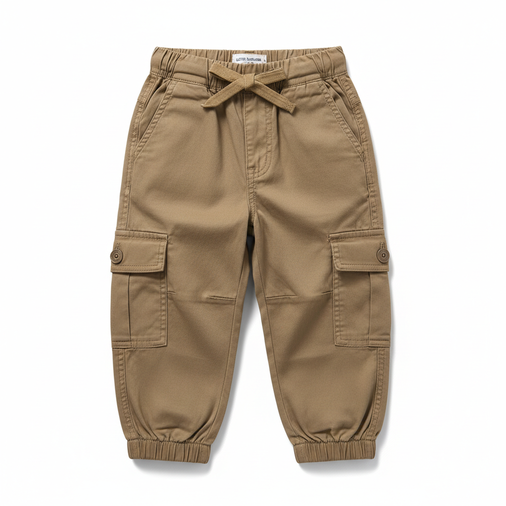 Toddler cargo pants khaki tan multiple pockets elastic waistband