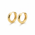 Gold hoop earrings with polished finish on white background