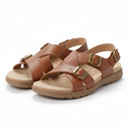 Men's sandals casual brown leather straps cushioned footbed